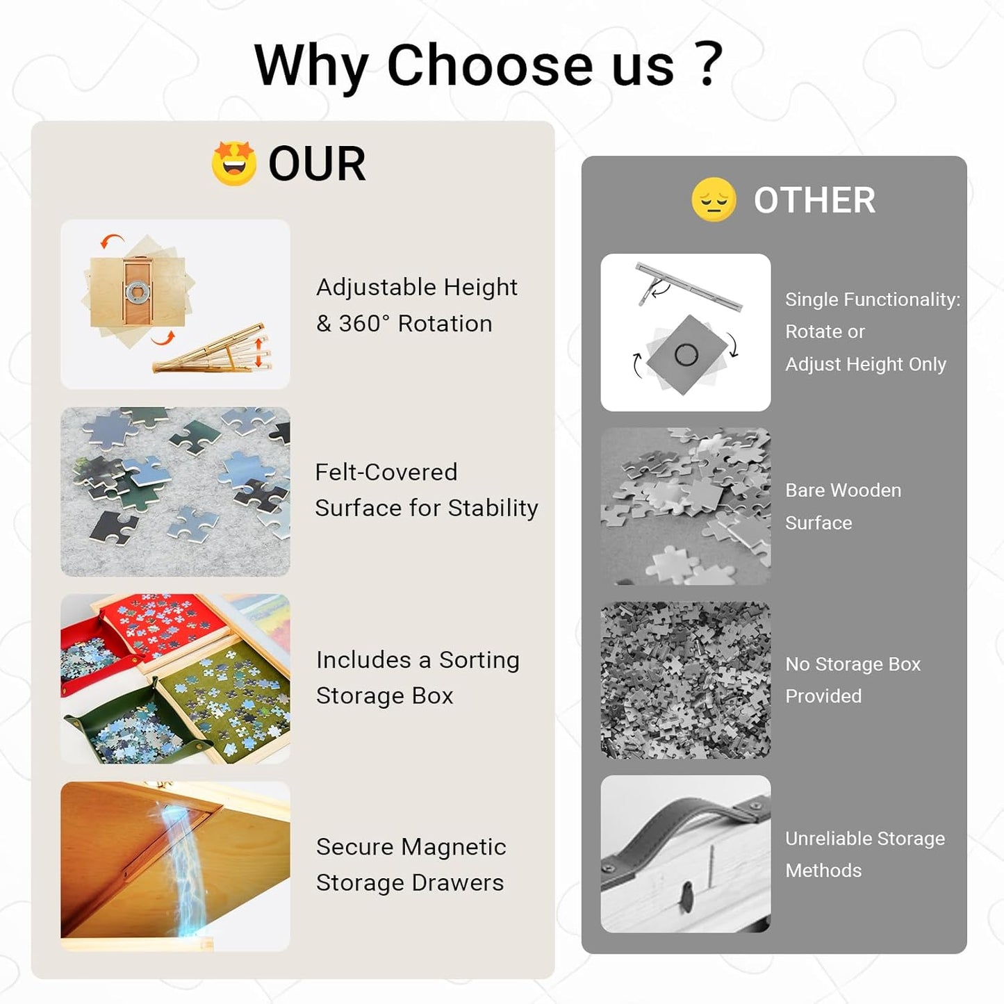 Elegant Wood Grain 2-in-1 Rotating & Tilting Puzzle Board 1500 Pieces, 36"x26" Wooden Board with Drawers, Lazy Susan Base, Cover, Storage Trays & Handle, Gift for Adults & Seniors