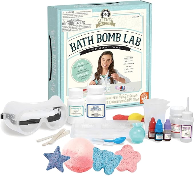 MindWare Science Academy Bath Bomb lab - A 20pc DIY Experiment kit for Boys & Girls - Make 4+ Bath Bomb Experiments - Great Gift for Children & Teenagers