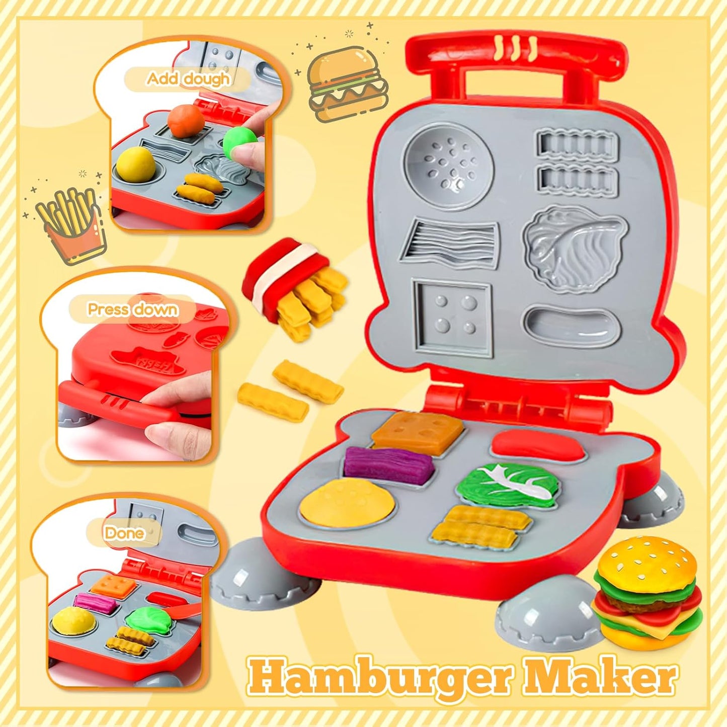 59 PCS 3 in 1 Dough Sets for Kids Ages 2-4-8, Art Crafts Dough Tools Kit, Ice Cream Playset Noodle Hamburger Maker Machine, Kitchen Creations Food Play Toys Toddlers Boys Girls