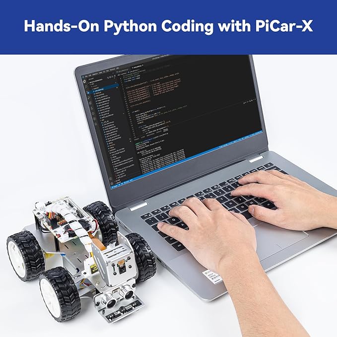 SunFounder PiCar-X AI Video Robot Car Kit with Raspberry Pi Zero 2 W+32G TF Card, ChatGPT-4o Enabled with Video Recognition, Python, Scratch, Camera, Mic, Rechargeable Batterry