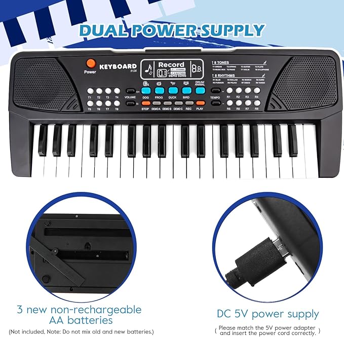 M SANMERSEN Kids Piano Keyboard, Piano for Kids with Microphone Portable Electronic Keyboards for Beginners 37 Keys Musical Toy for 3/4/5/6 Year Old Girls Boys