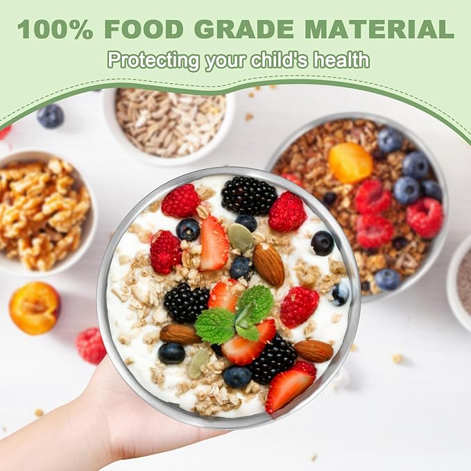 EWFEN SUS304 6-Piece Stainless Steel Bowls for Kids, 12 oz 18/8 Metal Bowls for Toddler Children, Small Baby Bowls for Feeding/Soup/Snacks, Double Walled, Unbreakable and Dishwasher Safe