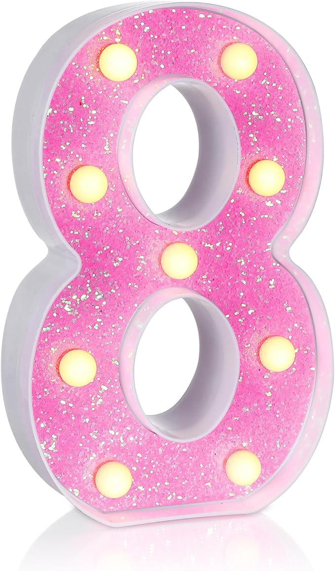 Foaky Pink Light up Letters，Pink Party Decorations,Girls Room Decor,Glitter Marquee Numbers,Alphabet Letter Sign for Night Light Birthday Party Girls Gifts, Home Bar Decoration (8)