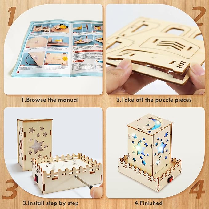 STEM Toys Wooden Building Kit for Kids Ages 8-12, Physics Wood Craft Set, DIY Science Building Projects for 6-8 with Hands-on Learning Activities - Educational Science Craft Model Kit