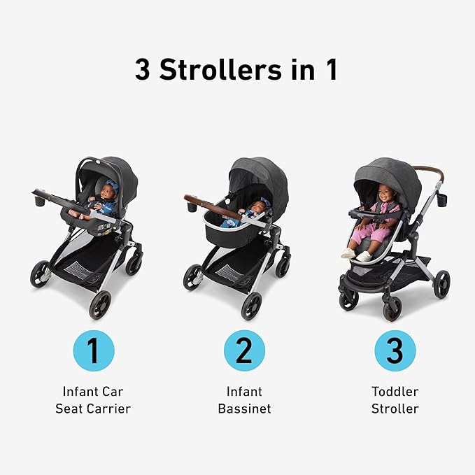 Graco Modes Nest Travel System, 3-in1 Modular Carseat Stroller Combo, Adjustable Slide2Me Infant Car Seat Carrier to Toddler Stroller, Includes the SnugRide DLX Infant Car Seat, Norah
