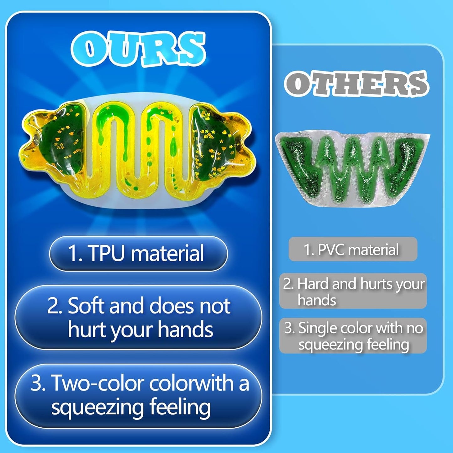 Squishy Tube Sensory Toys for Kids: Sensory Toys for Autistic Kids Glitter Sensory Squeeze Tube Anxiety Relief Toy for Ages 3 to Adults Easter Basket Christmas Stocking Stuffers 4-Pack Multi-Color