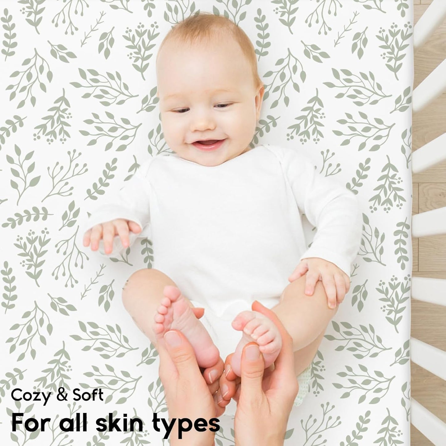 Yoofoss Pack and Play Sheets Fitted, Mini Crib Sheets 2-Pack for Pack N Play Mattress, Stretchy Playard Sheet, Soft and Breathable Green + Leaf