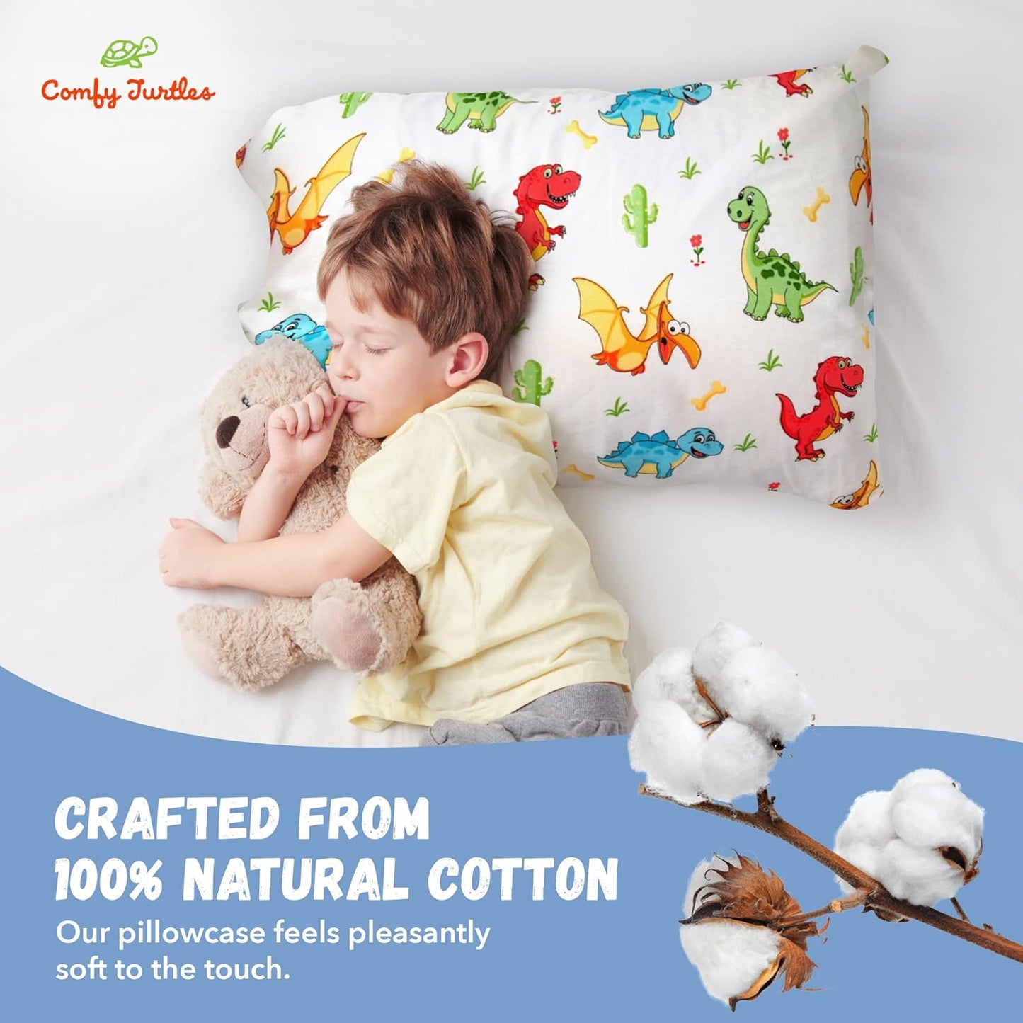 Toddler Pillowcase 13x18 Dinosaur - Cotton Travel Pillowcase Cover, Soft Dinosaur Pillow Cases for Toddler Boys - Multicolored Dinosaurus