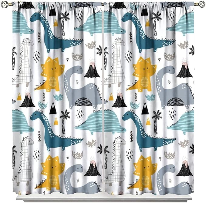 Kids Dinosaur Curtains for Boys Girls Bedroom Decor Cartoon Dino Colorful Cute Funny Wildlife Animal Printed Blackout Rod Pocket Window Drapes for Baby Nursery Playroom Living Room W21xL45in Decor