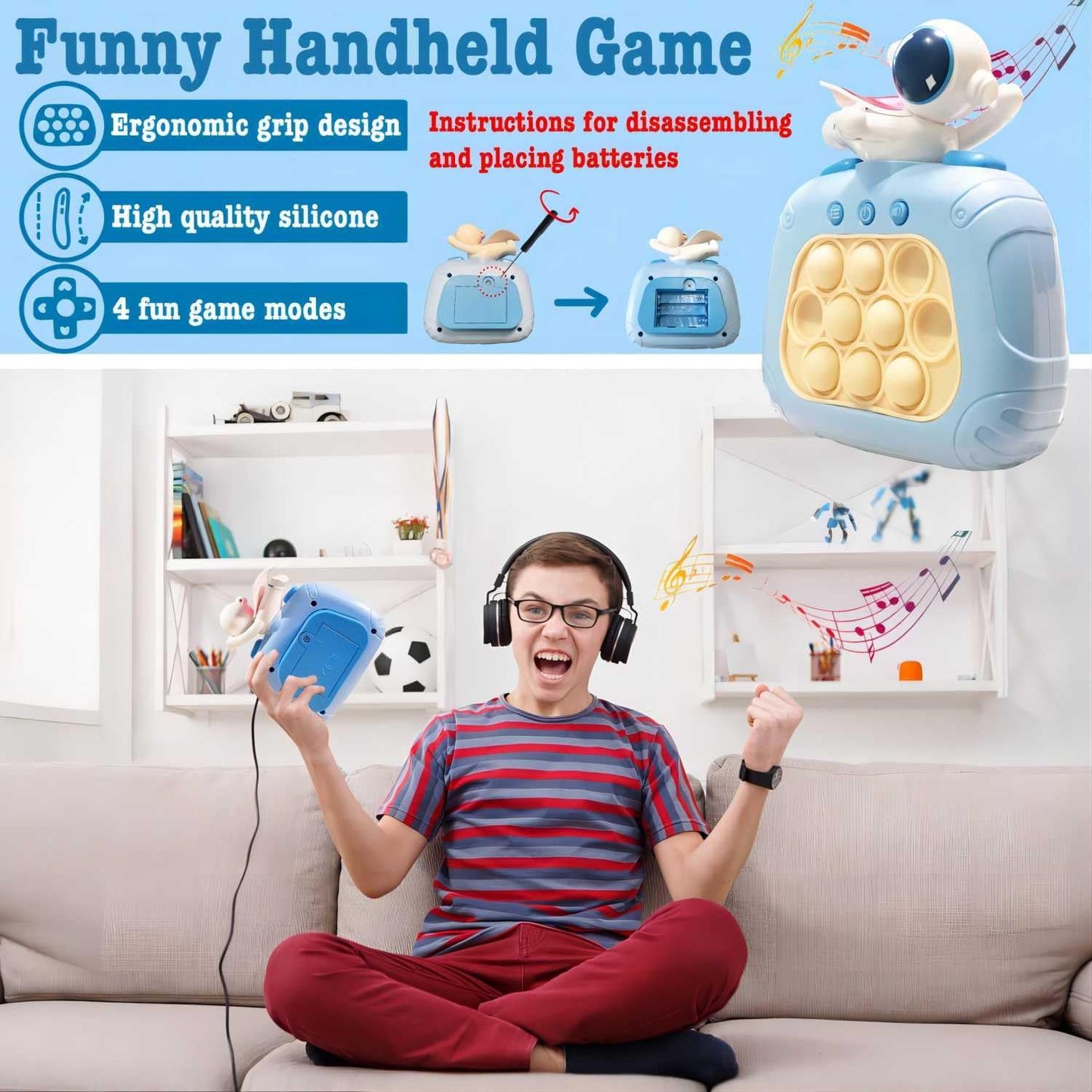 Pop Fidget Toys Handheld Game for Teens, Push Bubble Light up Puzzle Game Machine & Best Gifts for Kids, Quick Push Games Educational Sensory Toys, Stress Relief Party Favors Toy Age 3-12… (Spaceman)