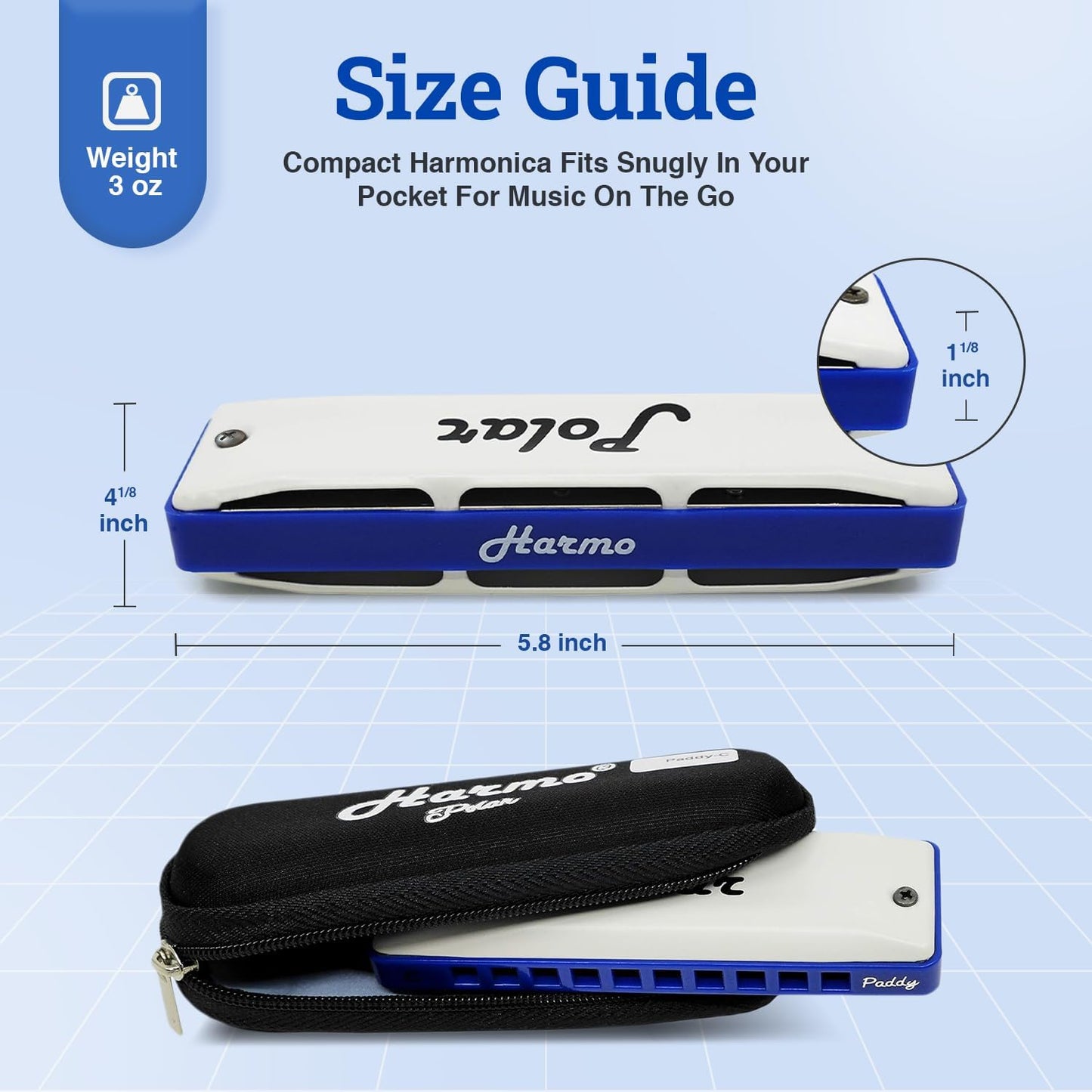 Harmo Polar Diatonic Harmonica Key of A, Paddy Richter Tuning - Specialized for Irish, Bluegrass, Celtic, and Folk Music, Mouth Organ With Case, Harmonica for Kids, Adults, Beginners & Professionals