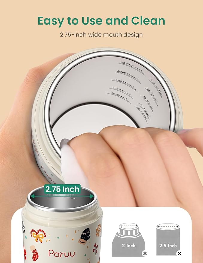 Paruu Portable Bottle Warmer for Travel, Easy-Clean Wide Mouth, Portable Milk Warmer with Fast Heating for Night Feeding, 7-Temp Control, Large 12oz Capacity, Christmas Limited Edition, Beige