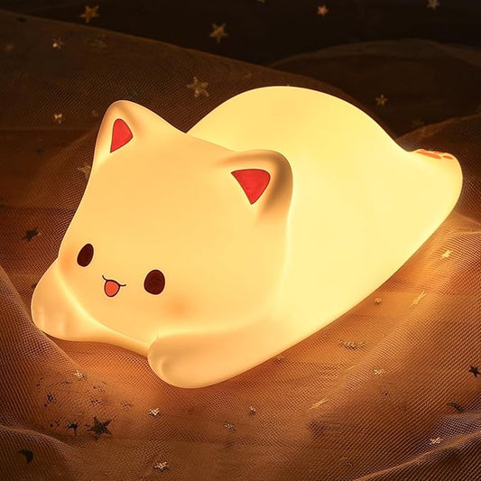 LOVERUIS Cute Night Light for Kids Cat Night-Light Baby Girl Squishy NightLight 1/3 Hour Timer Kitty Light Baby Dimmable Nursery Lamp Colorful Nightlight Gift for Kid Toddler Kawaii Bedroom (Kiki)