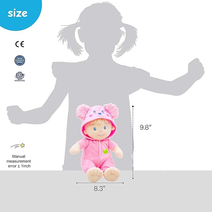 June Garden 12" Sweet Dolly Frida - Stuffed Ultra Soft Baby Bear Doll for Birth and Up - Removable Pink Outfit