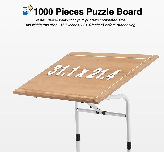 1000 Piece Tilting Jigsaw Puzzle Table with Legs, 31.1''x21.4'' Angle and Height Adjustable Puzzle Board Tabletop with Wheels (Puzzle Board Not Included)