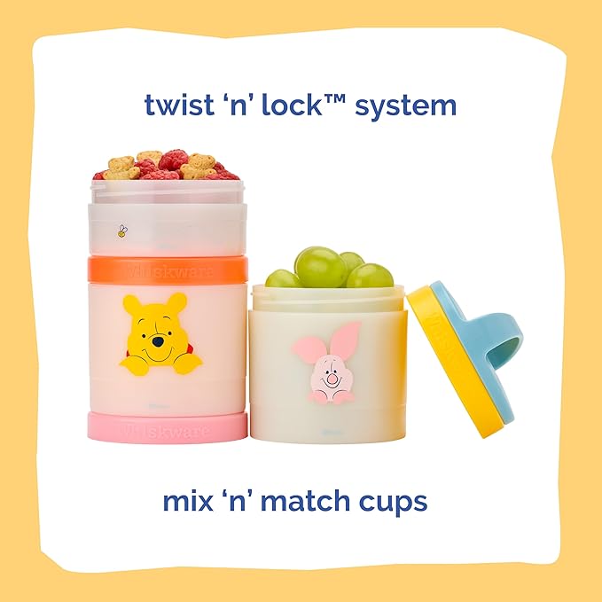 Whiskware Disney Winnie The Pooh Stackable Snack Containers for Kids and Toddlers, 3 Stackable Snack Cups for School and Travel, Sweet Like Honey, Pooh and Friends