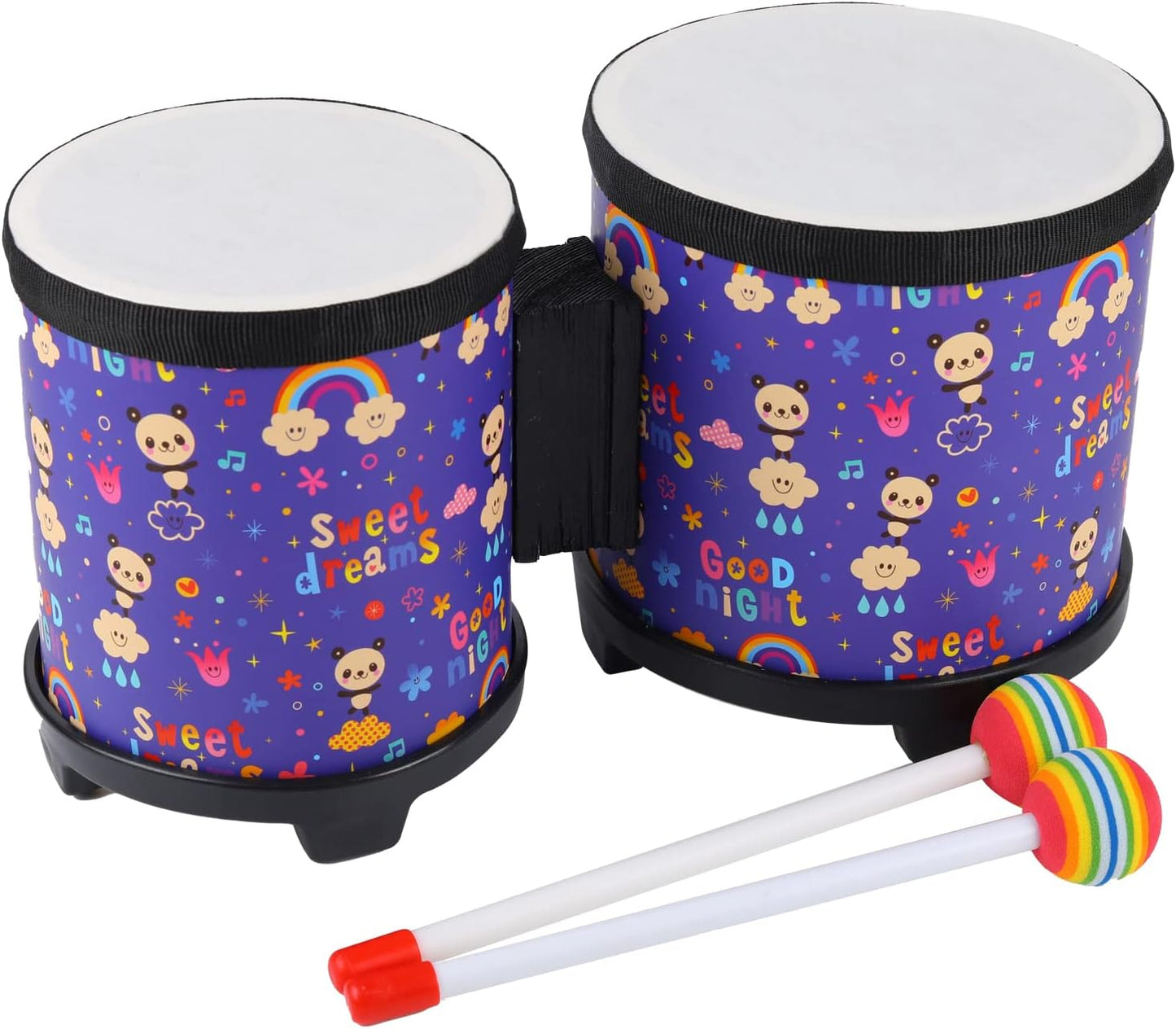 Bongo Floor Tom Drums Set for Kids: Children Drum Percussion Music Instrument with 2 Mallets for Children- Preschool Montessori Floor Babies Drum (Rainbow 5" to 6")