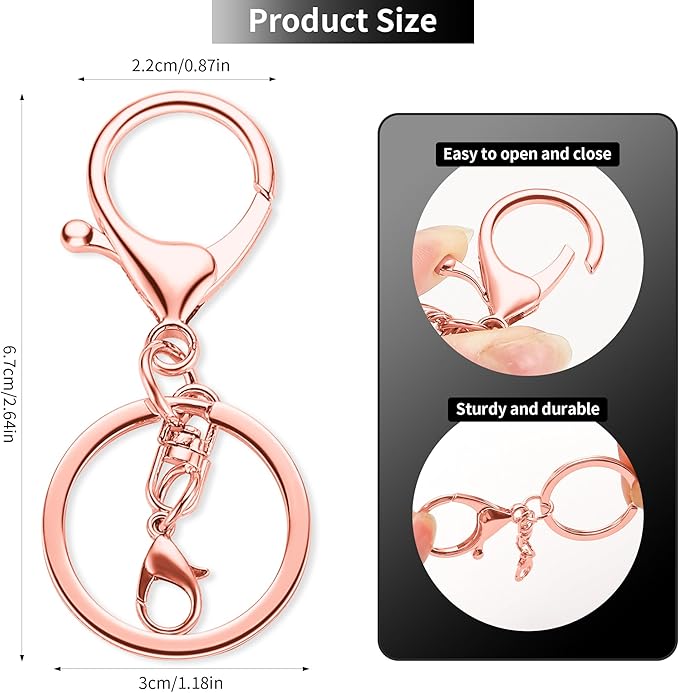 10 Pack a Set Metal Lobster Claw Clasps and Key Rings, Key Chain Accessories, Keychain Making kit for Keys, Art Crafts, Jewelry Making, Rose Gold