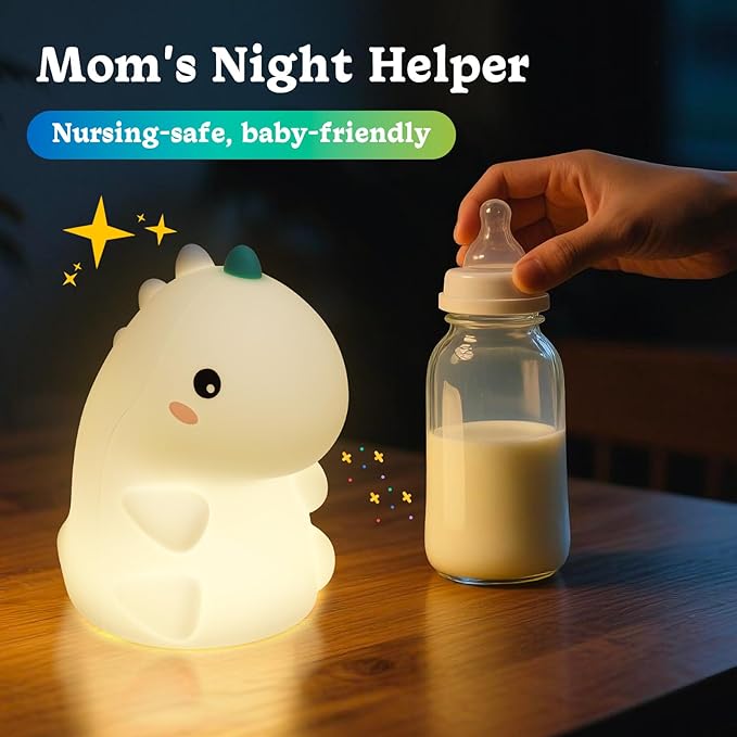 Dinosaur Night Light for Kids, Silicone Nursery LED Night Lamp with 30-Min Timer & 3 Levels Dimmable & Touch Sensor, Rechargeable Bedroom Nightlight for Mom's Night Helper