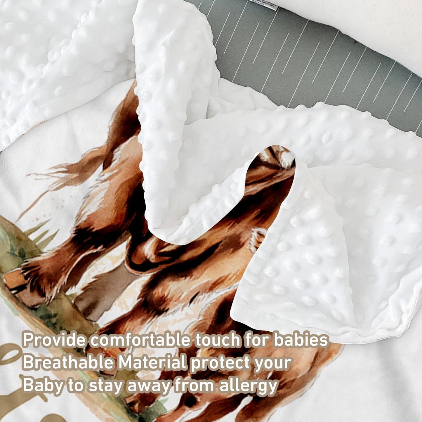 Custom Name Crib Bedding Set - Highland Cow Theme, Personalized Yellow Floral Nursery Bedding 3-Piece Set– Soft Blanket, Fitted Sheet, Changing Pad Cover – for Newborns Girls Nursery Gifts