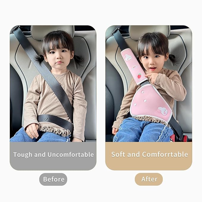 Seat Belt Cover Pad for Kids,Kid's Shoulder & Belly Cushion Protective Padding - Soft Breathable Straps Cushion Cover for Booster Seat, Strollers, and High Chairs(Pink)