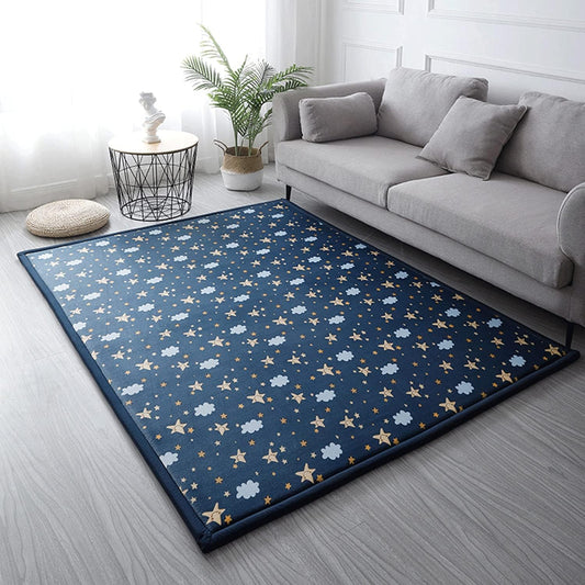Loartee Coral Velvet Area Rug - 1" Thick Memory Foam Baby Play Mat, Washable Toddler Carpet, Home Decor for Living Room, Nursery, Kids Bedroom, Starry Blue, 5'11"x6'7"
