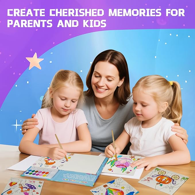 12 Colors Paint with Water Coloring Book for Toddlers, 5 Display Stands Watercolor Paint Set for Kids Ages 3-5 4-8, Arts and Crafts Drawing Activities Toys Birthday Holiday Gifts for Boys Girls