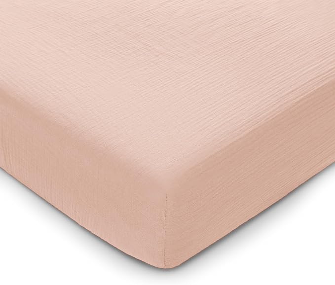 Comfy Cubs 100% Muslin Cotton Fitted Crib Sheet - Soft, Standard & Breathable Crib Sheets for Toddler Mattress - Snug Fit, Secure Elastic with Beautiful Packaging for Boys & Girls - Blush