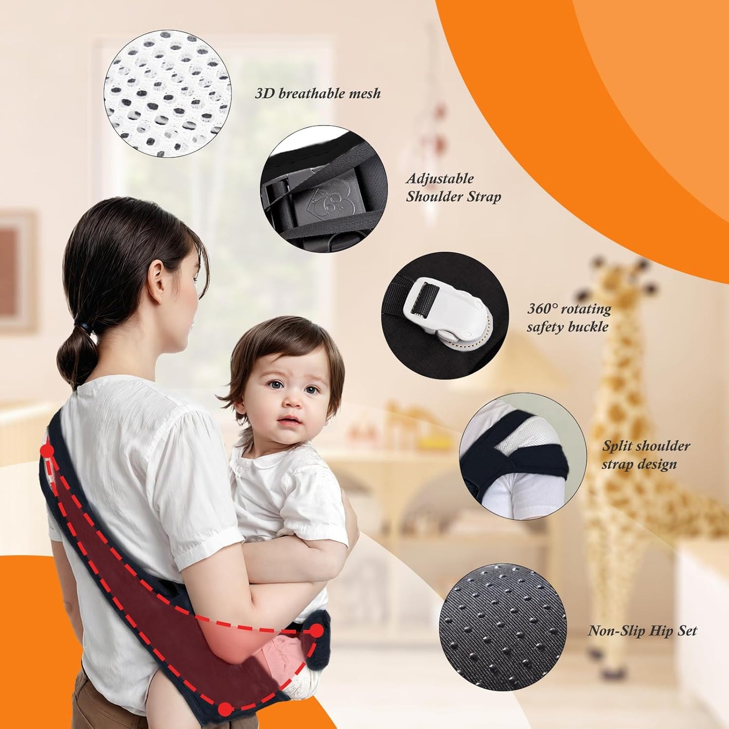 Baby Carrier Newborn to Toddler - Adjustable Sling Carrier for 25-60lbs, Comfortable Hands-Free Carrying (Black)