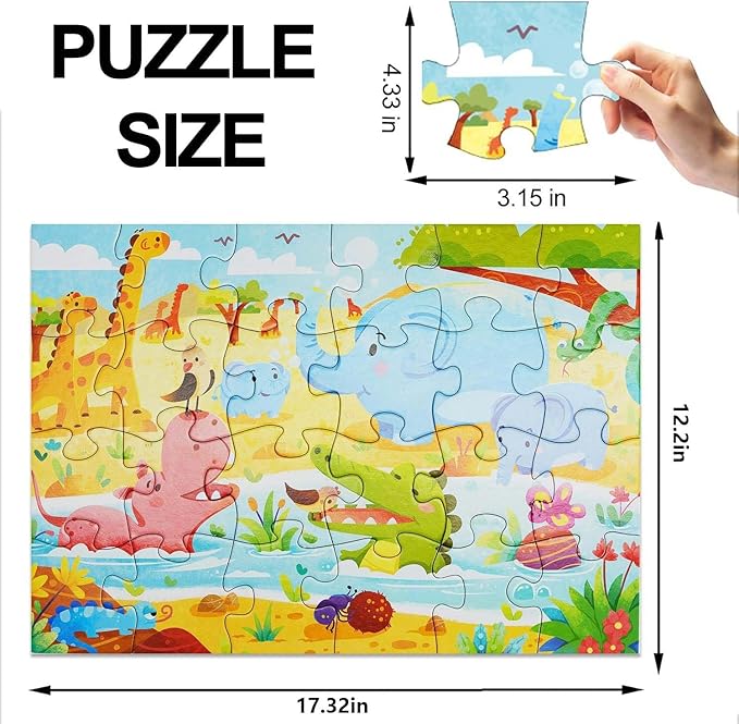 Jumbo Floor Puzzle for Kids, Large Jigsaw Puzzles 24 Piece for Kids Ages 3-5,Preschool Learning & Education Toys, Gifts for 4-8 Year Old Boys and Girls (Jungle Animals)