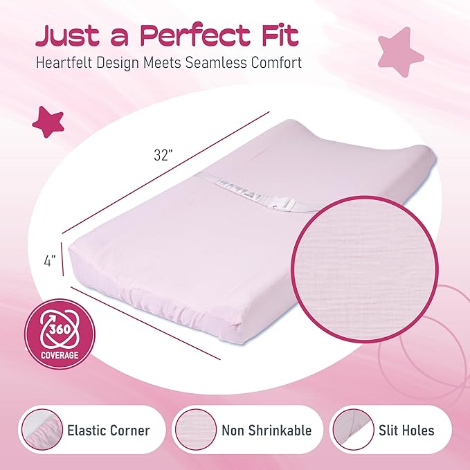 100% Muslin Changing Pad Cover Ultra Soft, Breathable, Secure Fit, Fade-Resistant Prints for Boys and Girls (Pack 2)