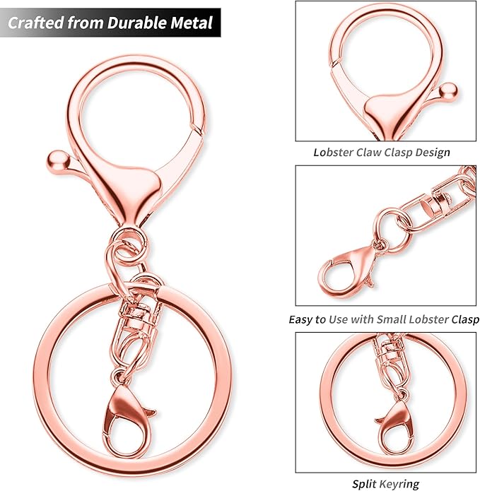 10 Pack a Set Metal Lobster Claw Clasps and Key Rings, Key Chain Accessories, Keychain Making kit for Keys, Art Crafts, Jewelry Making, Rose Gold