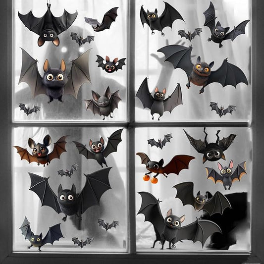 4 Sheets Halloween Decorations Window Clings Decals Cartoon Cute Bats Window Stickers for Glass Double Sided Printed Bat Windows Decal Decor for Home School Office Party Supplies