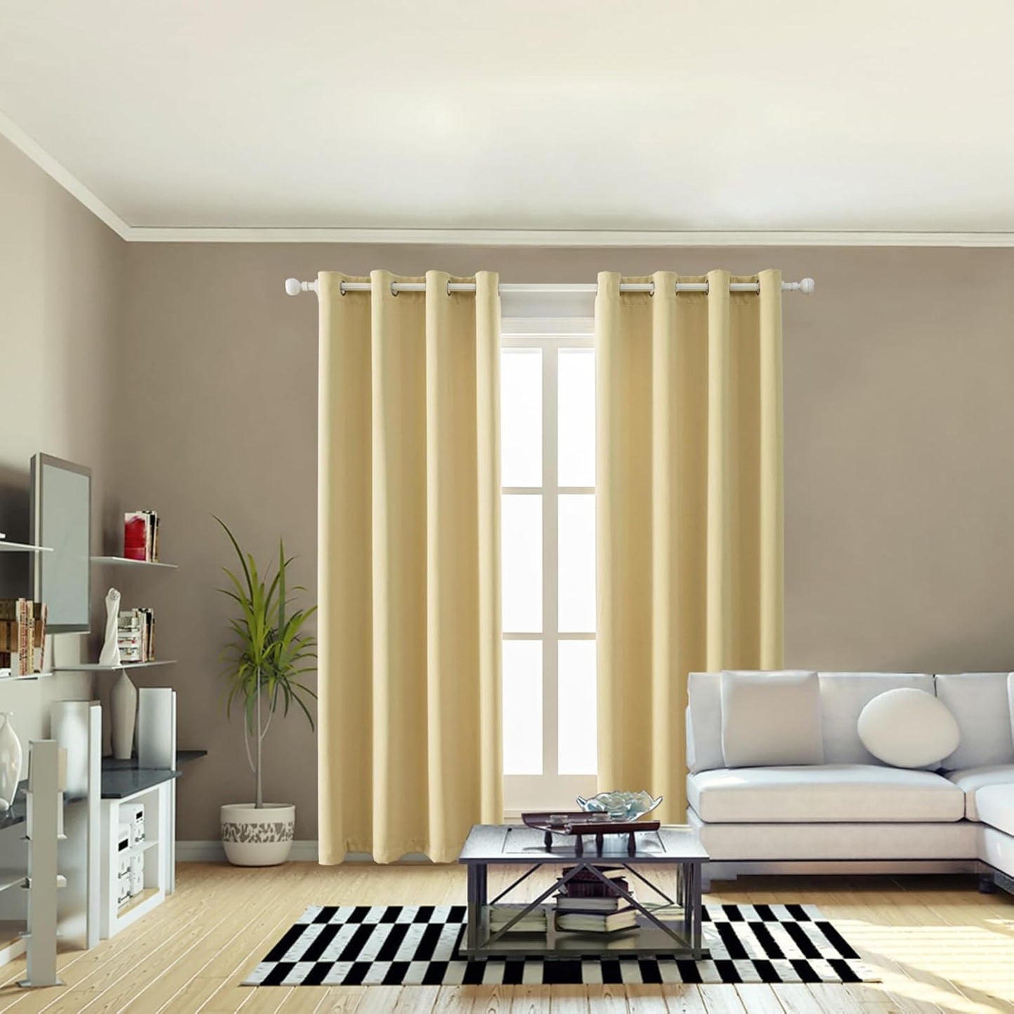 Anytime 100% Blackout Curtain Set, Thermal Insulated & Energy Efficiency Window Draperies for Guest Room, Full Shading Panels for Shift Worker and Light Sleepers（Beige, 2 Panels, 52W x 80L）