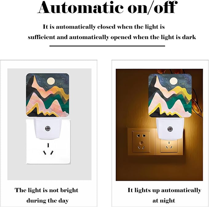 Mountains Night Sky Moon Night Light,Plug Into Wall Decor for Stairway,Hallway,Kitchen,Dusk to Dawn Sensor Nightlights for Boys/Girls/Women/Men Room Gifts