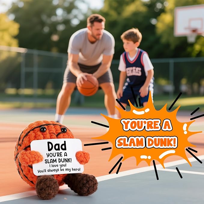 Dad Birthday Gifts from Daughter Son Wife - Cool Handmade Crochet Small Basketball Decor, Ideal Fathers Day for Dad Father Daddy New Dads, I Love You Gift for Dads