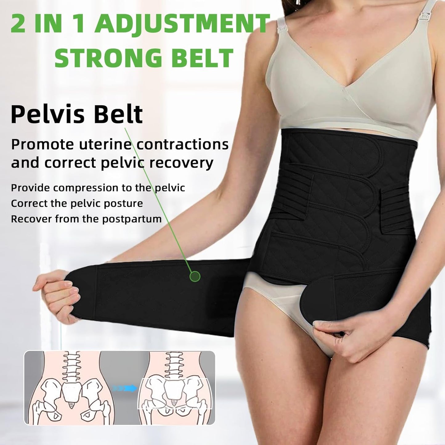 2 in 1 Postpartum Belly Band Wrap Black, C-Section Support Belt X-Large, Post Partum Support Recovery Waist/Pelvis Belt, Hysterectomy Belly Band Binder Girdle Stomach