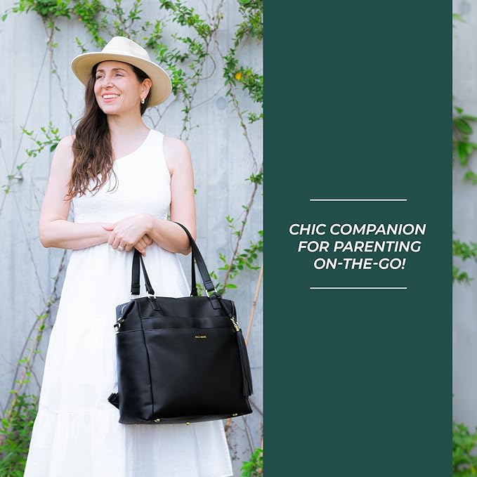 Large Diaper Bag Backpack, Vegan Leather Diaper Travel Tote Bag with Changing Pad and Stroller Straps