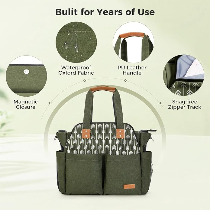 Lekebaby Diaper Bag Tote, Large Diaper Bags Waterproof,Large Mommy Bag Tote Bag Handbag Pink Travel, Black and Beige