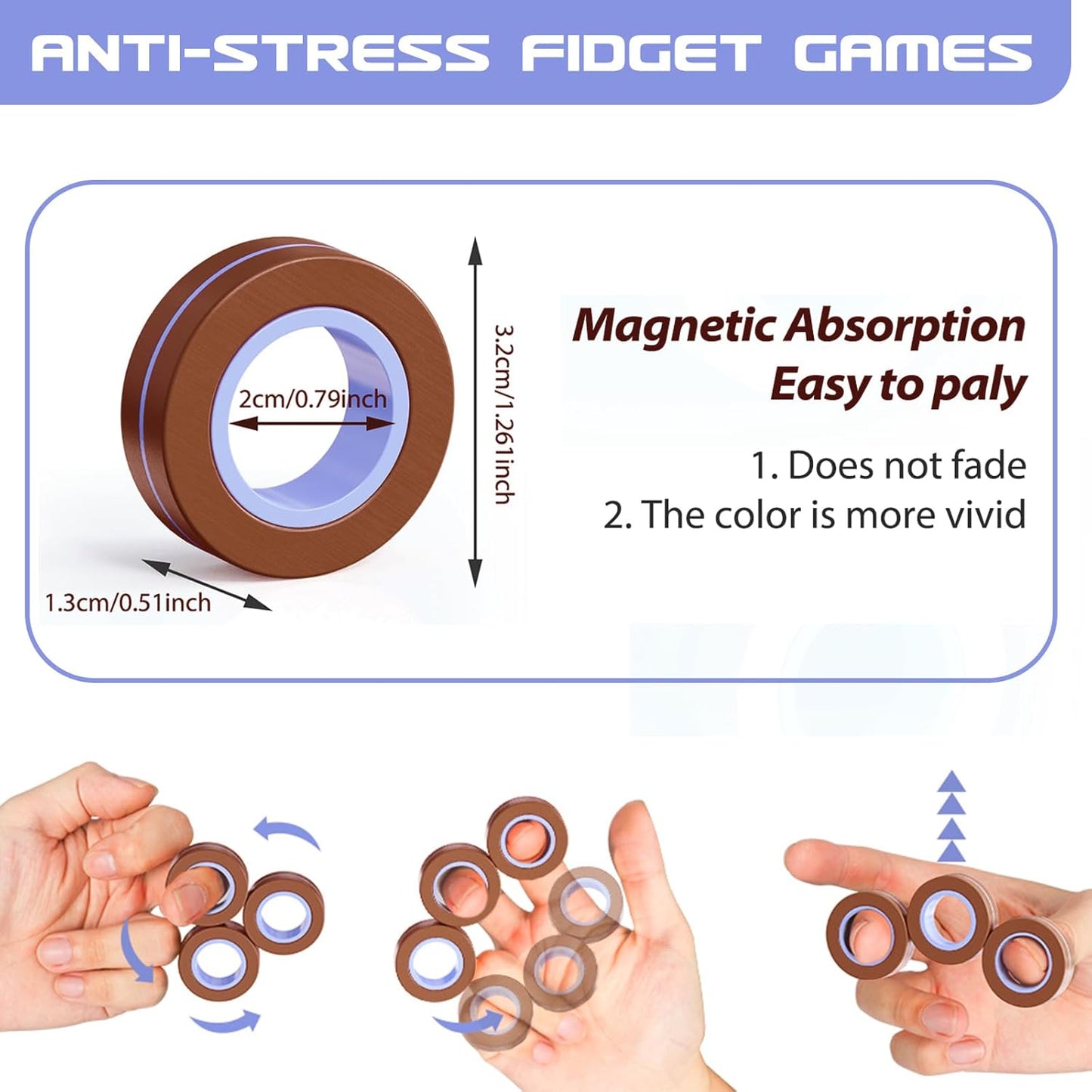 Magnetic Rings Fidget Toys Set for Adults, Idea ADHD Fidget Stress Spinner Rings for Anxiety Relief Therapy Decompression Toys Pack,Great Gifts for 8 9 10 11 12 13+ Year Old Boy Girl Teen