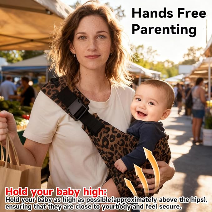 Baby Sling Carrier Adjustable Baby Sling 2025 Upgraded Toddler Sling Comfortable Baby Wrap Carriers Ergonomic-Designed, Travel Friendly Carrying 10-45 LbsLeopard