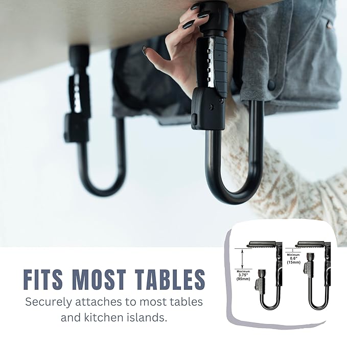 guzzie+Guss Perch Clip-On Table Chair – Easy Setup for Travel (Restaurants, Picnics), at Home (Kitchen Islands, Dining Tables) - Secure & Portable Seating, Machine Washable Fabric - Copper Blue