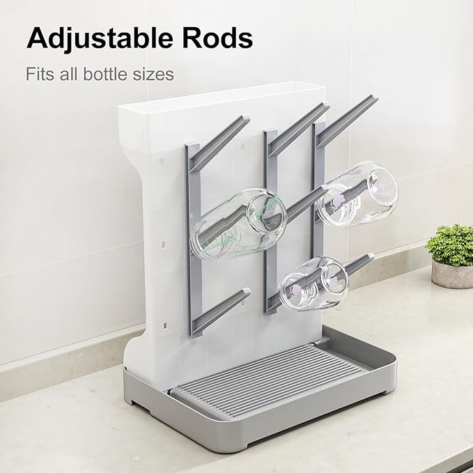 GoMaihe Baby Bottle Drying Rack: Space Saving Vertical Bottle Dryer Holder - Baby Accessories Storage Stand Organize Brushes Pacifiers on Countertop - BPA-Free - Gray
