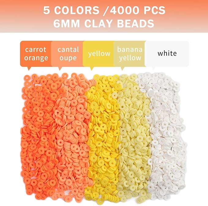 4000Pcs Yellow Clay Beads for Bracelets Making 6mm Heishi Polymer Clay Bead, Flat Round Disc for Jewelry Making Yellow Bead Making Kit