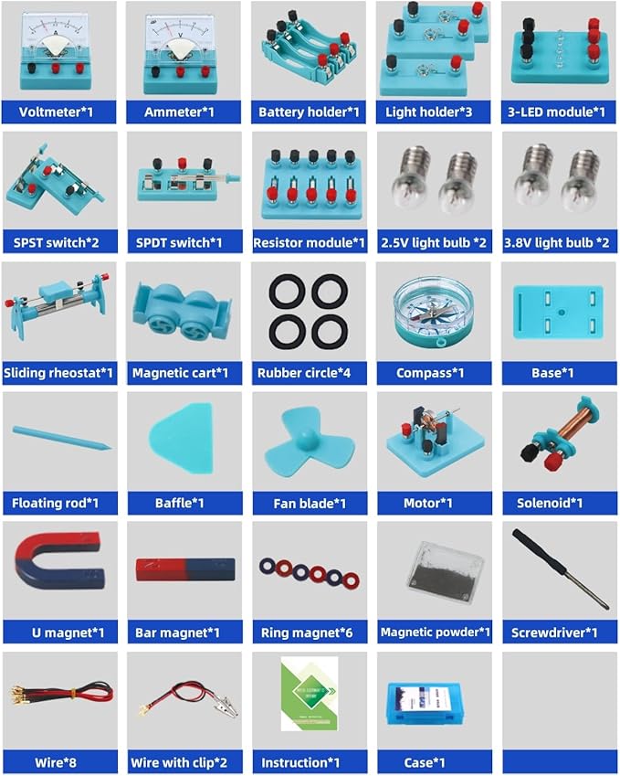 Electricity Circuit and Magnetism Experiment Kits, Electromagnetism Elementary Electronics, Various Electrical and electromagnetic Experiments, Circuit kit