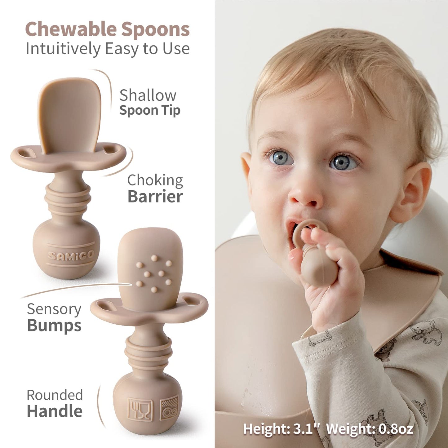 SAMiGO Silicone Baby Feeding Set, Baby Led Weaning Supplies, Suction Bowl Plate Bib Cup Self Feeding Spoons, Solid Food Eating Essentials, First Stage Utensils, 6+ Months