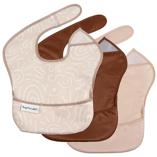 Tiny Twinkle Mess Proof Baby Bibs for Eating - Waterproof, Wipeable Bibs - Toddler Bibs - Travel Friendly - PFAS, PVC, BPA, Phthalate Free - Baby Food Bibs(3 Pack,Zen Garden)