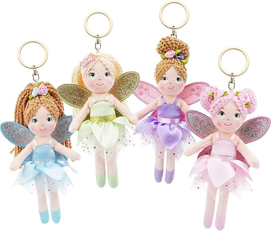 June Garden 7" Enchanted Garden 4 PCs Fairy Keychains Bundle - Plush Soft Keychain - Best Value