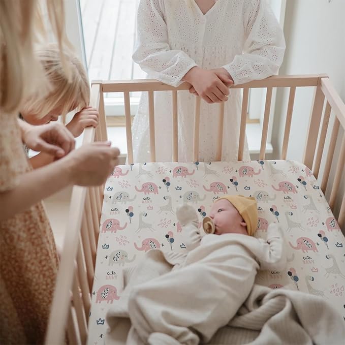 BROLEX Baby Fitted Crib Sheets: Kid Crib Sheets - Set of 2 for Toddler Standard Size Crib Mattress for Boys and Girls - Jersey Knit Crib Bed Sheets Elephant Rabbit