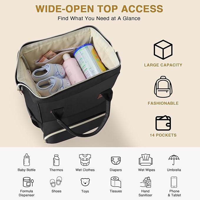 Diaper Bag Backpack, Multi-Function Baby Boys and Girls Bag, Travel Waterproof Diaper Backpack Tote Bag, Baby Registry Search & Shower Gifts-Essentials Baby Backpack for Mom/Dad